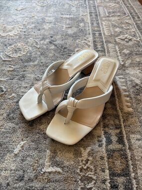 Franco Sarto White Knotted Thong Block Heel Sandals